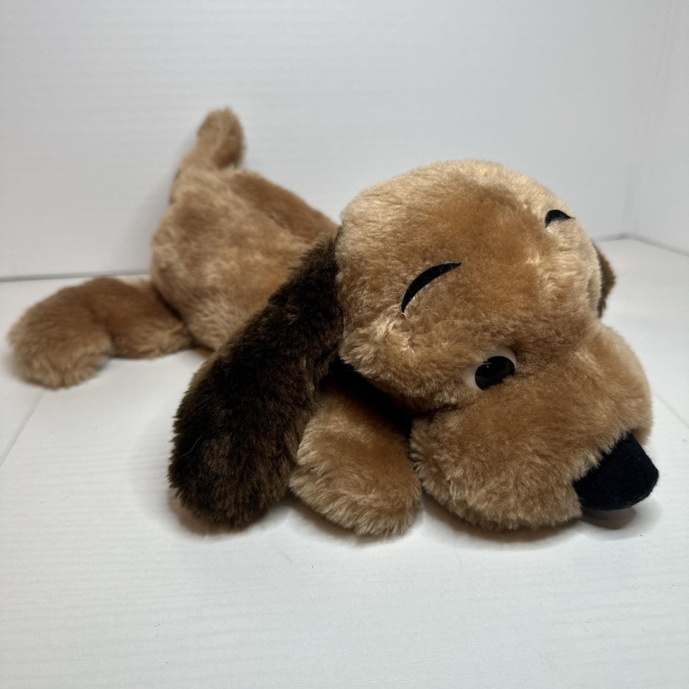 Vintage 1973 Dakin Brown Laying Drooper Stuffed Puppy Dog Animal Plush 12"
